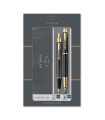PARKER IM Duo Pen Set : Fountain Pen + Ballpoint Pen , Black lacquer, Gold trims