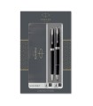 PARKER Sonnet Duo Set, Ballpoint Pen & Rollerball Pen, Black, Chrome trims, Medium point black refill, blister pack