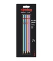rOtring Set of 4 Wood case  Pencils HB : Blue - Green- Pink - Orange