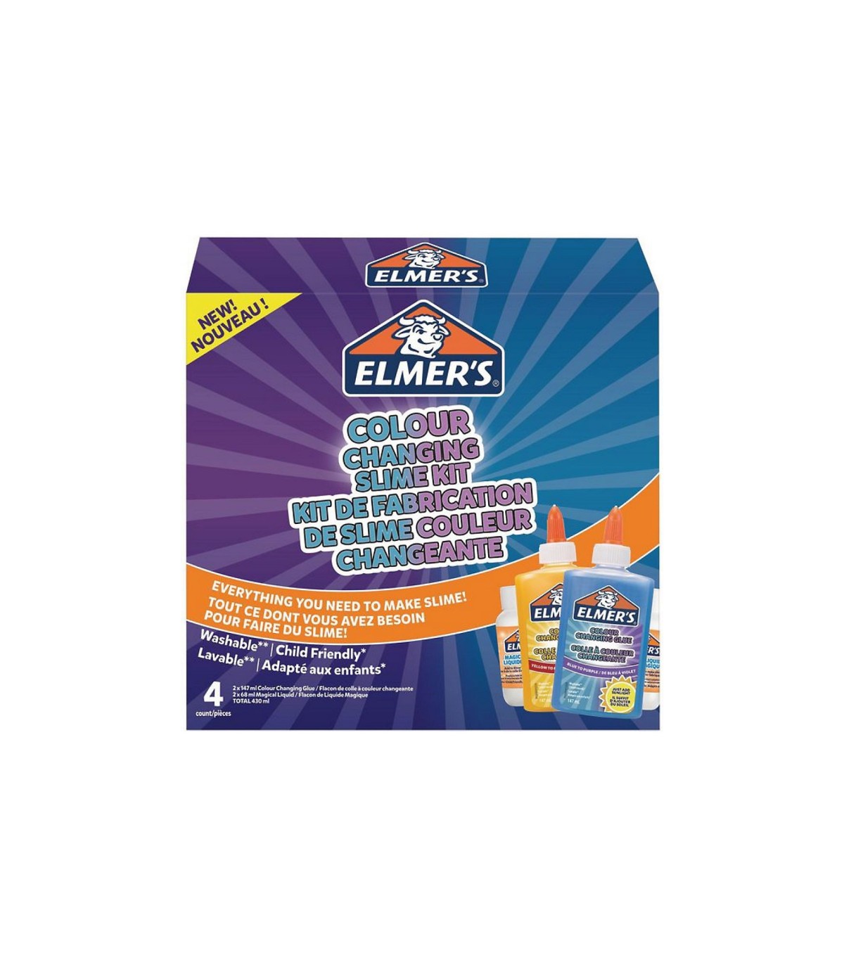 ELMER'S Kit Slime couleur changeante, 2 flacons de colle à couleur