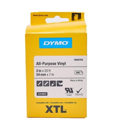 Dymo DYMO XTL 1868755 All-Purpose Vinyl Labels 2in x 23ft Black on White 54mm x 7m 