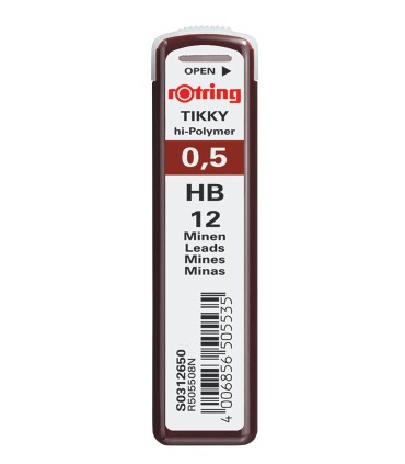 rOtring Tikky Recharge mines pour porte-mines, 0,5mm - HB, étui de 12 mines