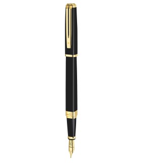 WATERMAN Exception Slim Fountain Pen, Black Lacquer, Gold trims, fine 18K Nib - Gift Boxed