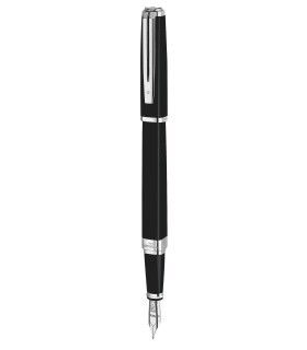 WATERMAN Exception Slim Fountain Pen, Black Lacquer, Silver-plated trims, fine 18K Nib - Gift Boxed