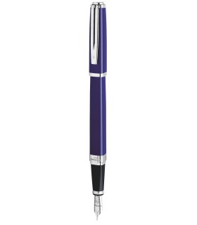 WATERMAN Exception Slim Fountain Pen, Blue Lacquer, Silver-plated trims, fine 18K Nib - Gift Boxed