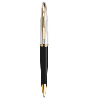WATERMAN Carene Deluxe Edition - Ballpoint Pen, Black Lacquer barrel & Silver-plated Cap, Gold trims, ink refill black medium po