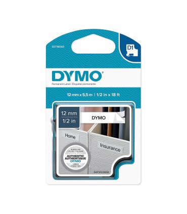 DYMO LabelManager cassette ruban D1 hautes performances, Polyester Permanent, 12mm x 5,5m, Noir/Blanc