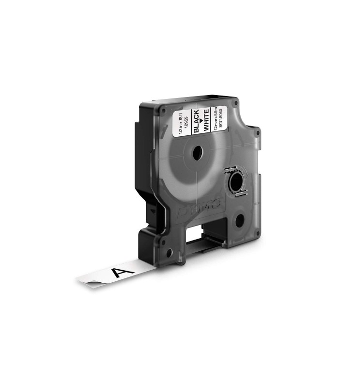 DYMO LabelManager cassette ruban D1 hautes performances, Polyester Permanent, 12mm x 5,5m, Noir/Blanc