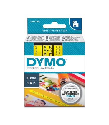 DYMO LabelManager cassette ruban D1 6mm x 7m Noir/Jaune (compatible avec les LabelManager et les LabelWriter Duo)