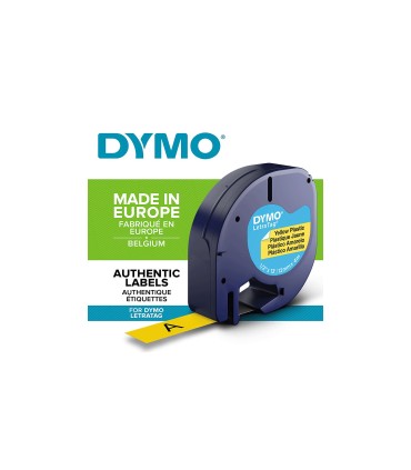 DYMO LetraTag - KunststoffEtiketten 12mm x 4m, Schwarz auf Gelb