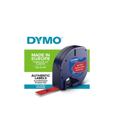 DYMO LetraTag - KunststoffEtiketten 12mm x 4m, Schwarz auf Rot