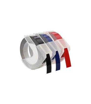 DYMO lot de 3 rubans 3D en blister, finition brillante, 9mm x 3m, assortis : Noir, bleu, Rouge