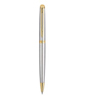 WATERMAN Hemisphere Ballpoint Pen, Stainless steel barrel, Gold trims, medium Point, Blue ink Refill - Gift boxed
