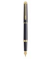 WATERMAN Hemisphere Fountain Pen, Black Lacquer barrel, Gold trims, fine Nib - Gift boxed