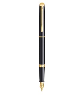 WATERMAN Hemisphere Fountain Pen, Black Lacquer barrel, Gold trims, medium Nib - Gift boxed