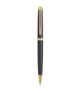 WATERMAN Hemisphere Ballpoint Pen, Matte Black barrel, Gold trims, medium Point, Blue ink Refill - Gift boxed