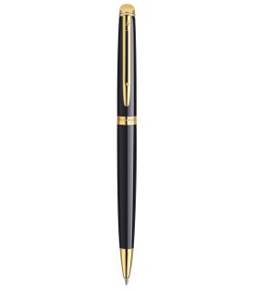 WATERMAN Hemisphere Ballpoint Pen, Black Lacquer barrel, Gold trims, medium Point, Blue ink Refill - Gift boxed