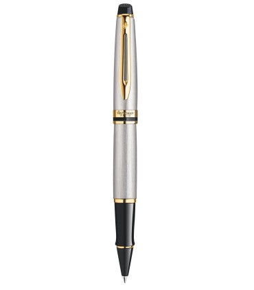 WATERMAN Expert Roller, Acier Inoxydable, recharge noire pointe fine, Coffret cadeau