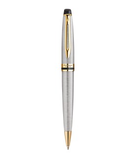 WATERMAN Expert Ballpoint Pen, Stainless steel, Gold Trims, medium Point, Blue Ink Refill - Gift Boxed
