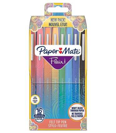 Pochette de 16 Paper Mate Flair Candy POP Feutres de Coloriage, pointe  moyenne 0,7 mm