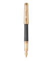 Parker Premier stylo plume, Custom Storm Grey, attributs dorés, plume moyenne 18K, en écrin