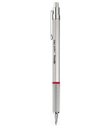 rOtring Rapid PRO Stylo bille, Argent chromé, recharge bleue pointe moyenne