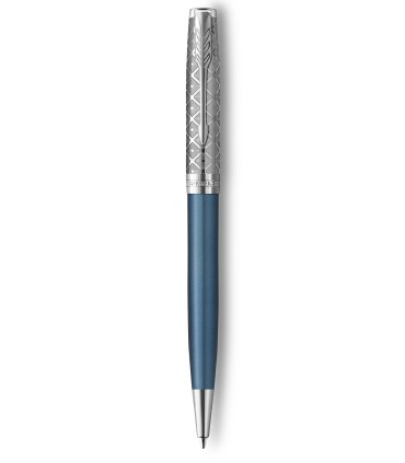 PARKER Sonnet Premium Stylo bille, métal et laque Bleu, Recharge noire pointe moyenne, Coffret cadeau