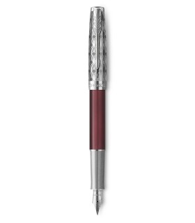 PARKER Sonnet Premium Fountain Pen, Metal and Red Lacquer, Palladium Trims, 18K Fine Nib - Gift Boxed