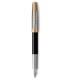 PARKER Sonnet Premium Fountain Pen, Metal and Black Lacquer, Gold Trims, 18K Fine Nib - Gift Boxed