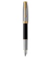 PARKER Sonnet Premium, Stylo plume, Métal et Laque Noire, Plume fine 18k, encre noire, Coffret cadeau