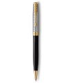 PARKER Sonnet Premium Ballpoint Pen, Metal and Black Lacquer, Gold Trims, Fine Point, Black ink Refill - Gift Boxed