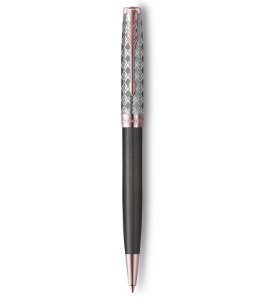 PARKER Sonnet Premium Stylo bille, métal et laque Grise or rose, Recharge noire pointe moyenne, Coffret cadeau