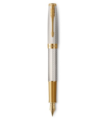 PARKER Sonnet Premium Füllfederhalter, Silver Mistral (Silver Sterling), Goldzierteile, Feine 18K Goldfeder - Geschenkbox