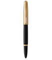 PARKER 51 Deluxe, Fountain Pen, Black Resin barrel + Gold plated cap, Gold trims, fine Nib 18K, Gift Boxed
