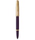 PARKER 51 Deluxe Stylo Plume, Corps Résine Prune + Capuchon plaqué or, Plume fine 18k, Coffret cadeau