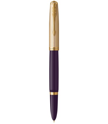 PARKER 51 Deluxe, Füllfederhalter, Plum Harz Körper + vergoldete Kappe, Goldzierteile,  feder Feine 18K, Geschenkbox