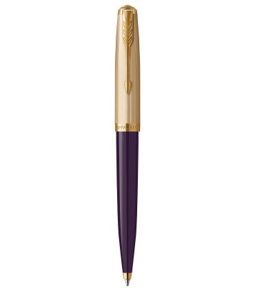 PARKER 51 Deluxe, Kugelschreiber, Plum Harz Körper + vergoldete Kappe, Goldzierteile,  Mittlere schwarze Ersatzmine, Geschenkbox