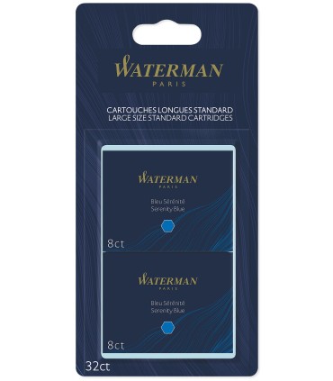 WATERMAN 32 cartouches d'encre longues standard - couleur Bleu effaçable - sous blister