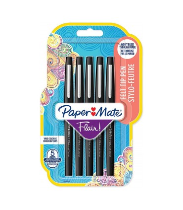 Paper Mate Flair Original - 5 Filzstifte - Schwarz - mittlere Spitze 0,7 mm