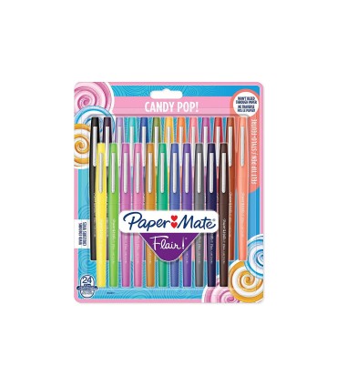 Paper Mate Flair Candy POP - 24 Filzstifte - sortierte Farben - mittlere Spitze 0,7 mm