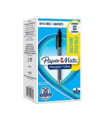 Paper Mate Flexgrip - Schachtel mit 36 Druckkugelschreiber - schwarz - mittlere Spitze 1.0mm