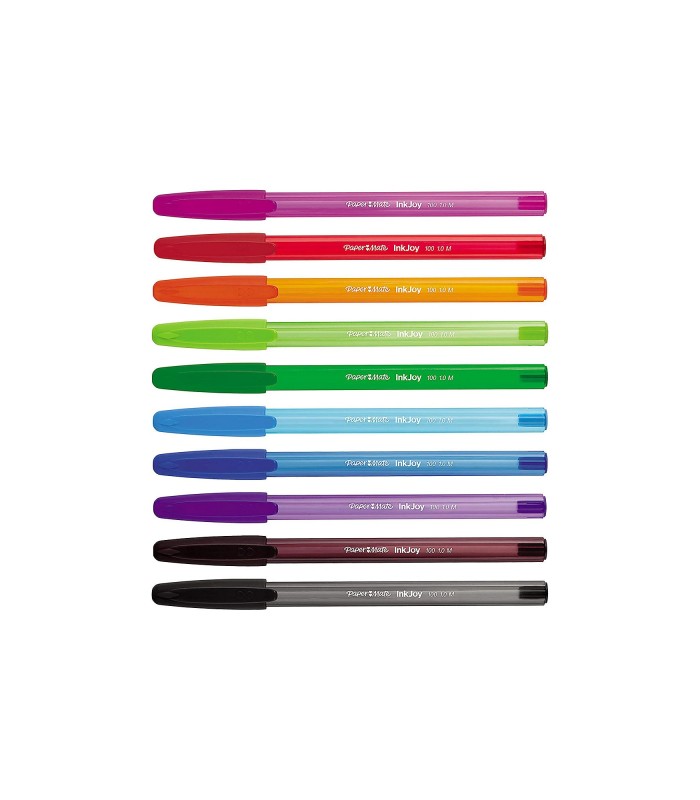 Paper Mate Inkjoy 100ST - 10 Ballpoint pens with cap - Assorted Colours ...