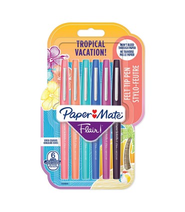 Paper Mate Flair Tropical Vacation - 6 Filzstifte - sortierte Farben - mittlere Spitze 0,7 mm