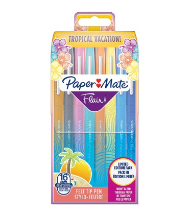 Paper Mate Flair Tropical Vacation - 16 Filzstifte - sortierte Farben - mittlere Spitze 0,7 mm