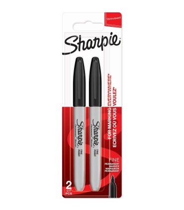 SHARPIE - 2 permanent markers - Black - Fine point - blister