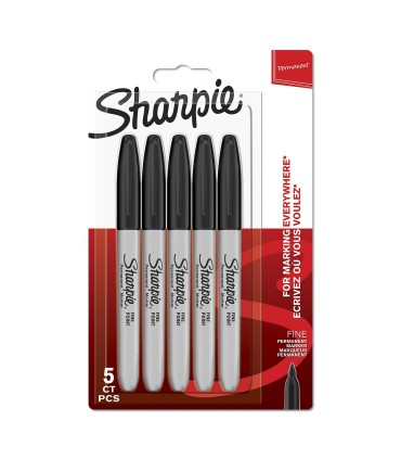 SHARPIE - 5 Permanentmarker - Schwarz - Feinspitze - Blisterverpackung