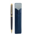WATERMAN Hemisphere stylo bille, noir brillant, attributs dorés, recharge bleue pointe moyenne, Coffret cadeau + étui bleu