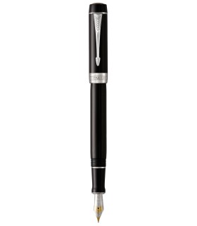 PARKER Duofold Centennial Size Fountain Pen, Premium Satin Black, Palladium trims,  Fine 18K Gold Nib - Gift boxed