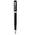 PARKER Duofold Classic Black with Palladium Finish, Centennial Size Fountain Pen, Medium 18K Gold Nib, Black Ink and Converter -