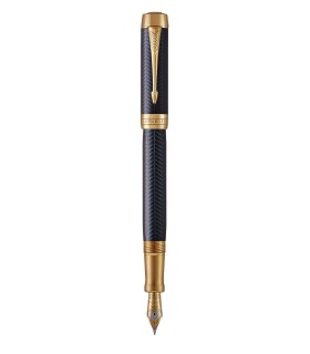 PARKER Duofold Prestige - Centennial stylo plume, Chevron Bleu, attributs dorés, Plume fine en or 18K, Coffret cadeau